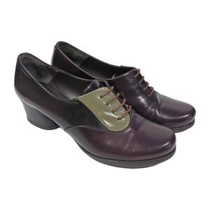 Audley London Retro Chunky Heel Oxfords 2 Tone 1940s Euro 37 Maroon Green US 6.5